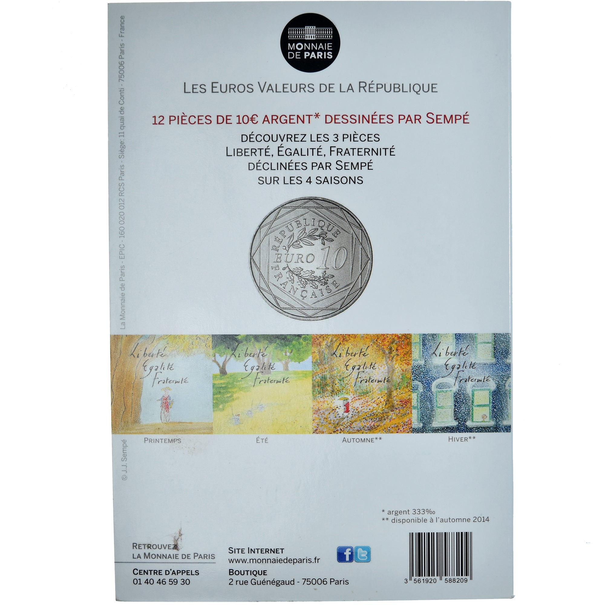 France, Monnaie de Paris, 10 Euro, Egalité Hiver Sempé, 2014, Paris