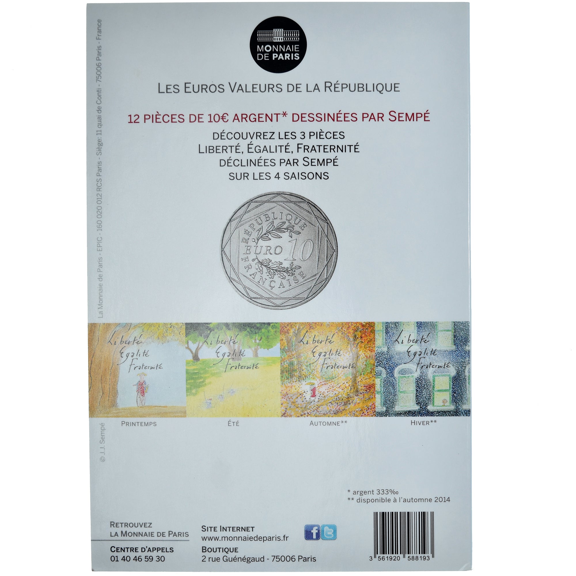 França, Monnaie de Paris, 10 Euro, Sempé - Printemps - Liberté, 2014