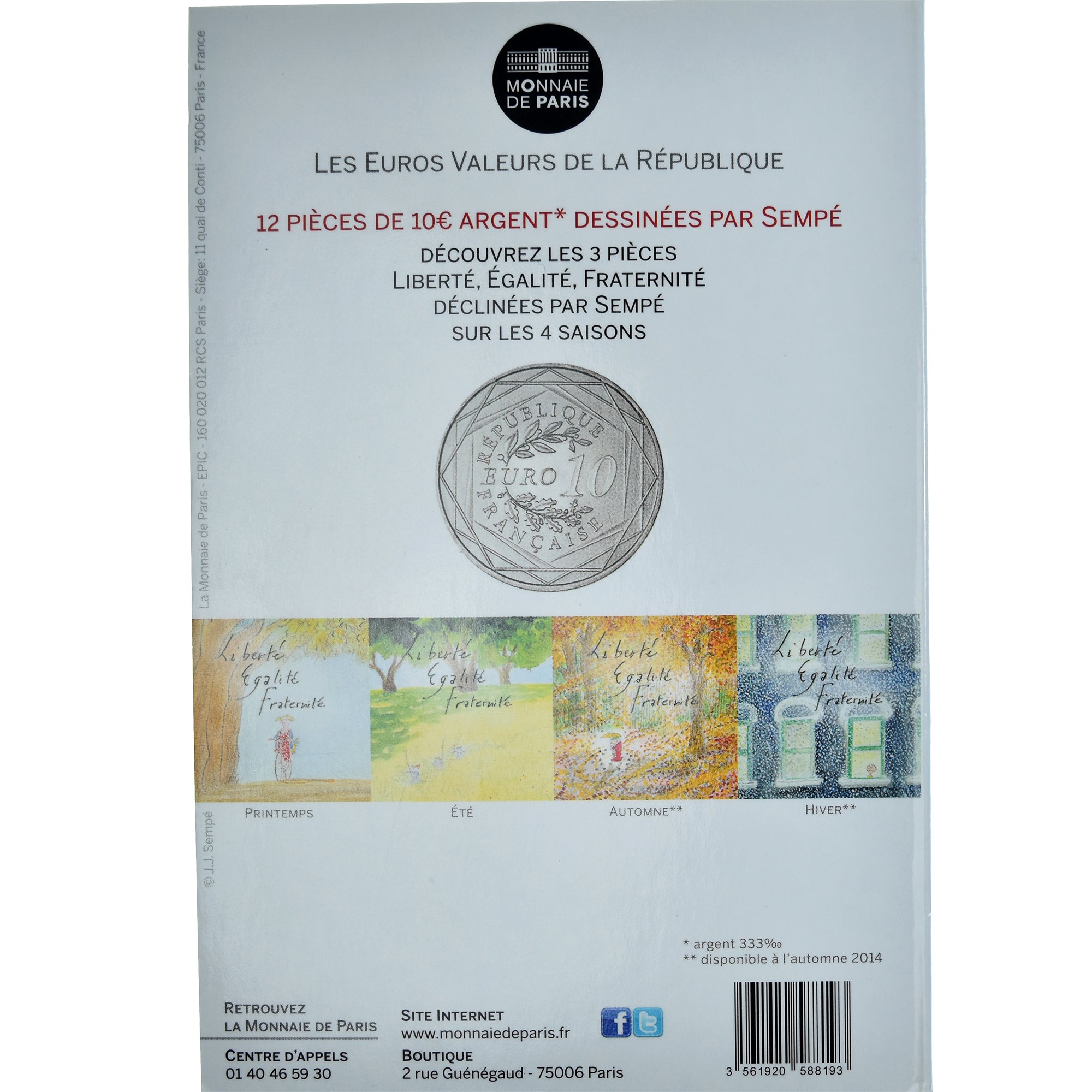Francia, 10 Euro, Liberté Eté Sempé, 2014, Paris, LIBERTÉ ETÉ SEMPÉ, FDC