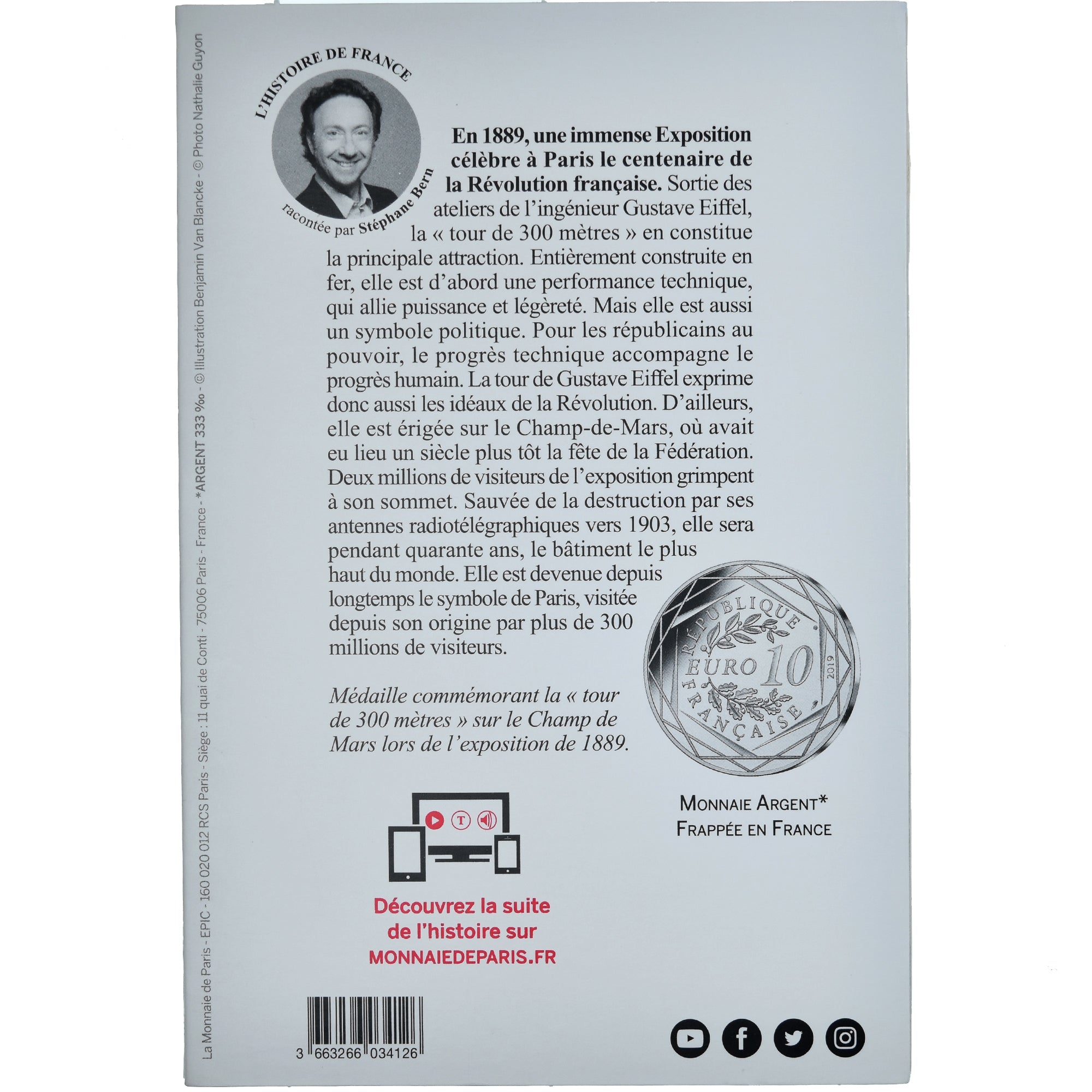 France, 10 Euro, Paris - La Tour Eiffel, 2019, Paris, MS(65-70), Silver
