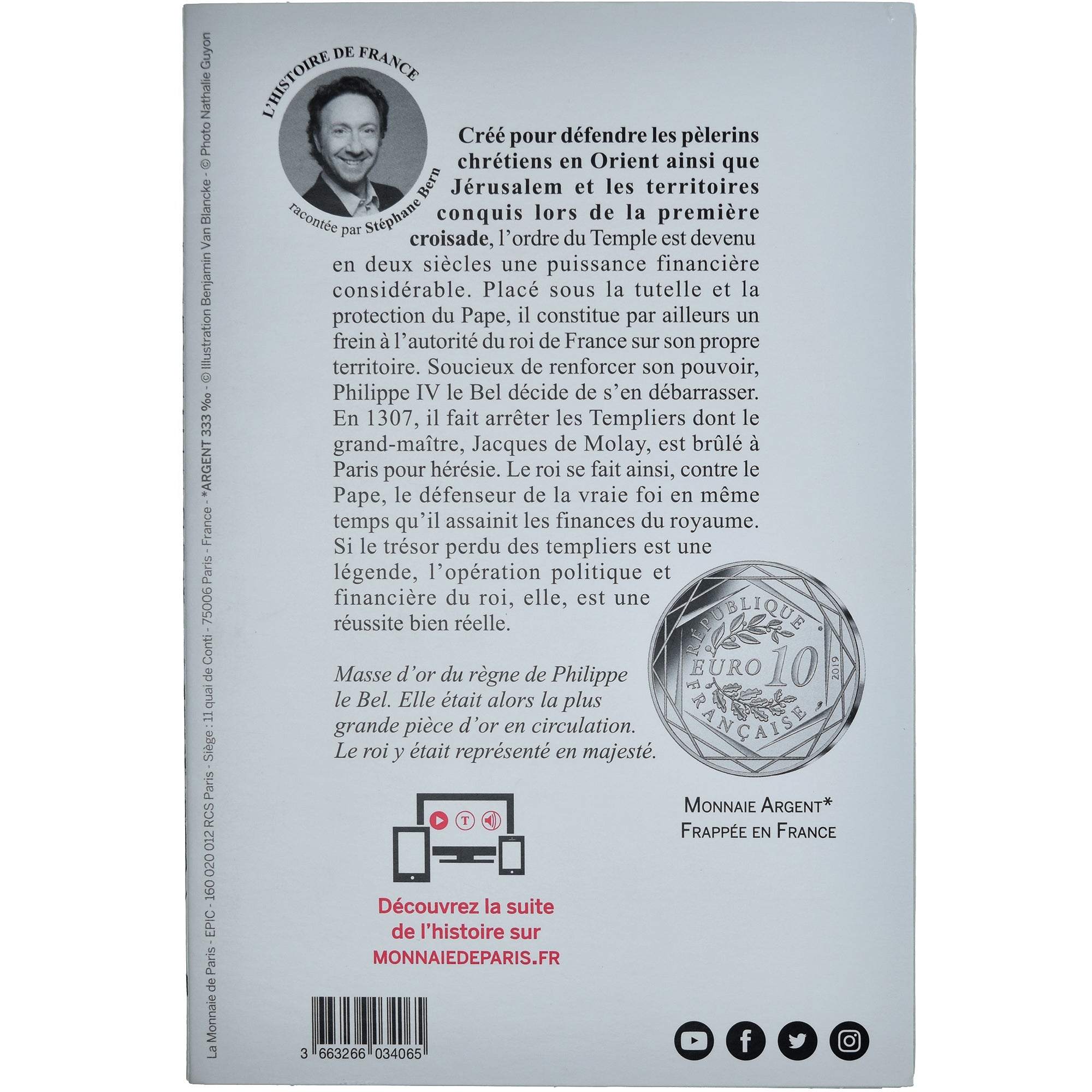 Coin, France, 10 Euro, 2019, Les Templiers, MS(65-70), Silver