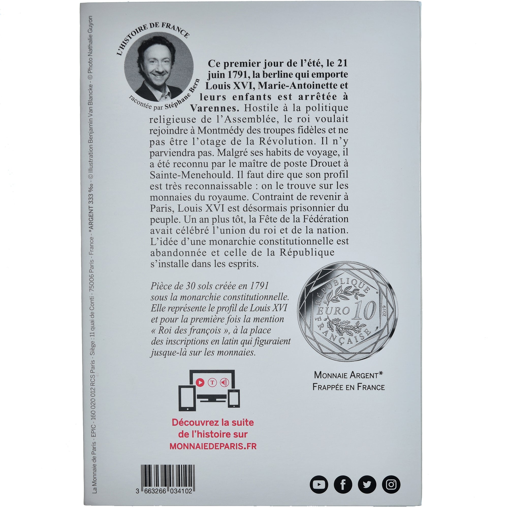 France, 10 Euro, Pièces d'Histoire, 2019, Paris, LOUIS XVI., MS(65-70), Silver