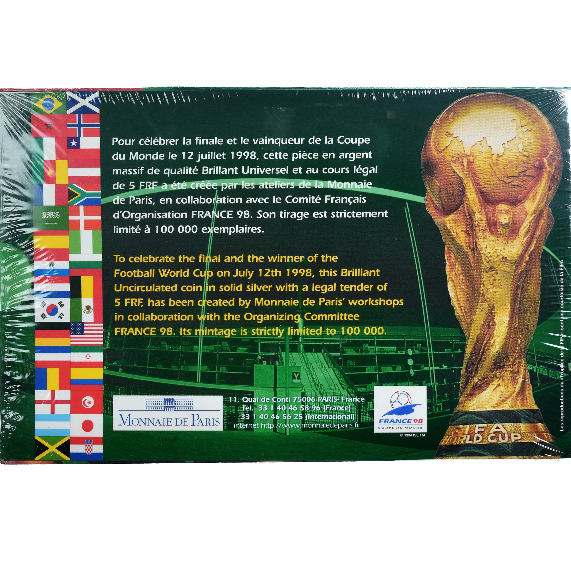 Coin, France, 5 Francs, 1998, Finale de la Coupe du Monde 1998.BU, MS(65-70)