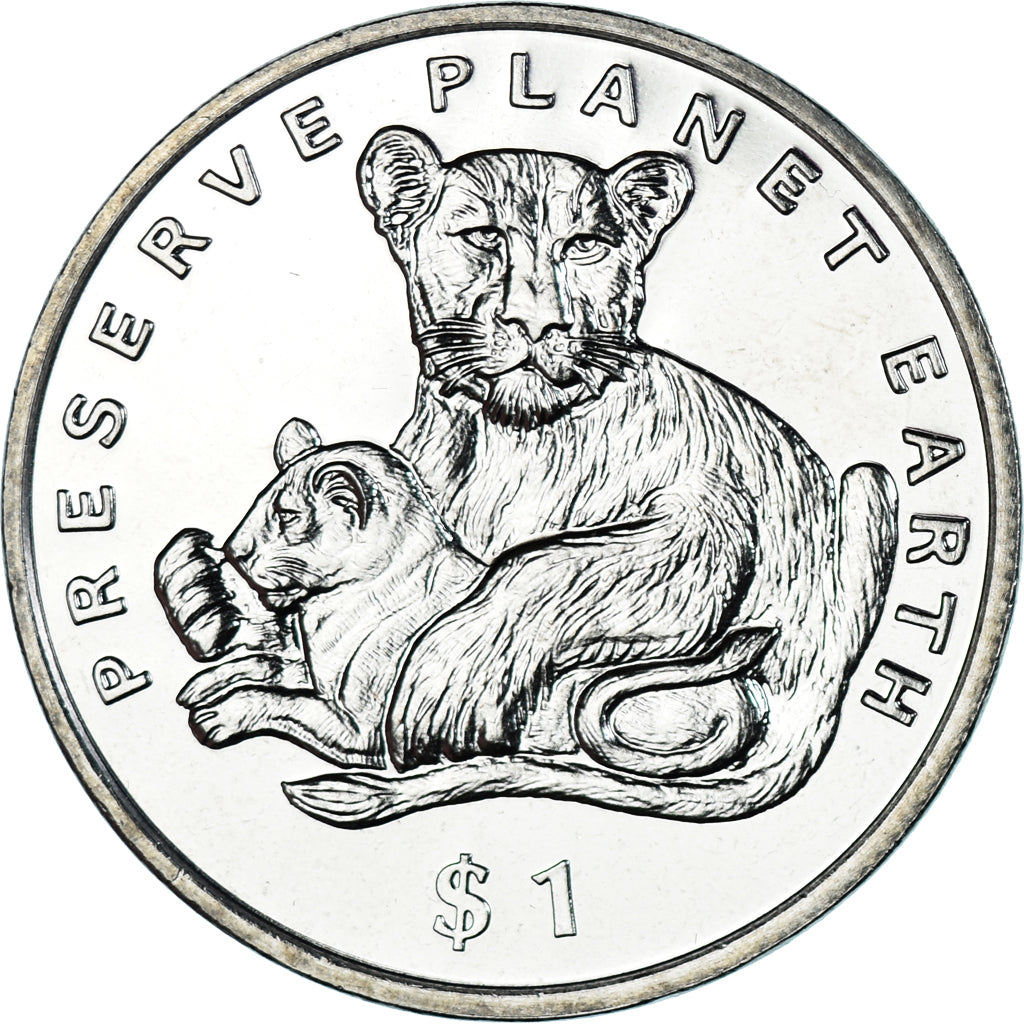 Moneta, Erytrea, Dollar, 1995, Faune africaine - Lion, MS(63), Miedź-Nikiel