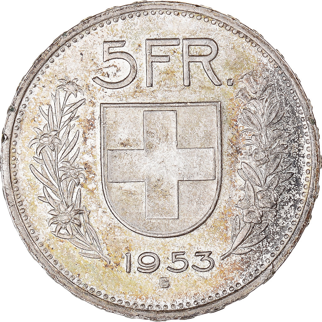 Coin, Switzerland, 5 Francs, 1953, Bern, EF(40-45), Silver, KM:40