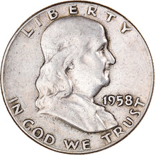 Coin, United States, Franklin Half Dollar, Half Dollar, 1958, U.S. Mint