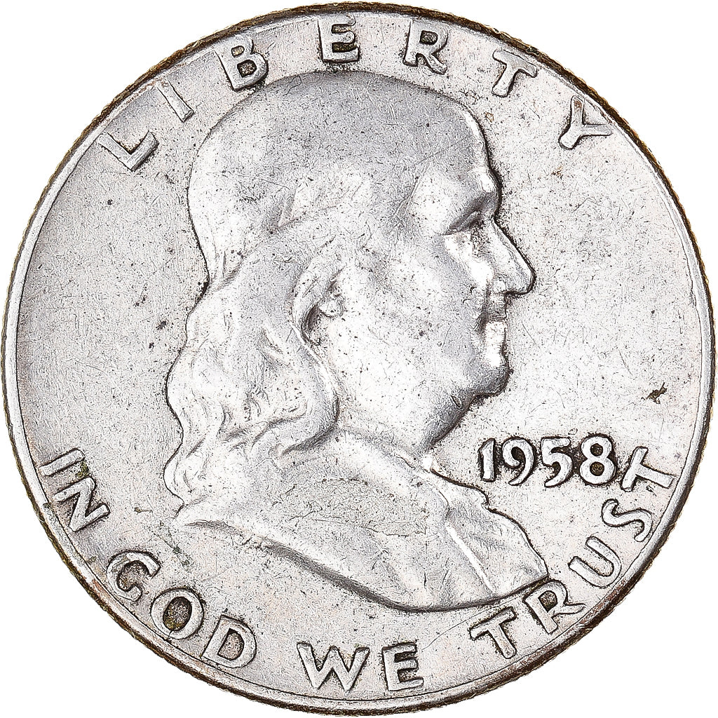 Coin, United States, Franklin Half Dollar, Half Dollar, 1958, U.S. Mint