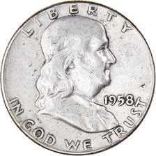 Coin, United States, Franklin Half Dollar, Half Dollar, 1958, U.S. Mint