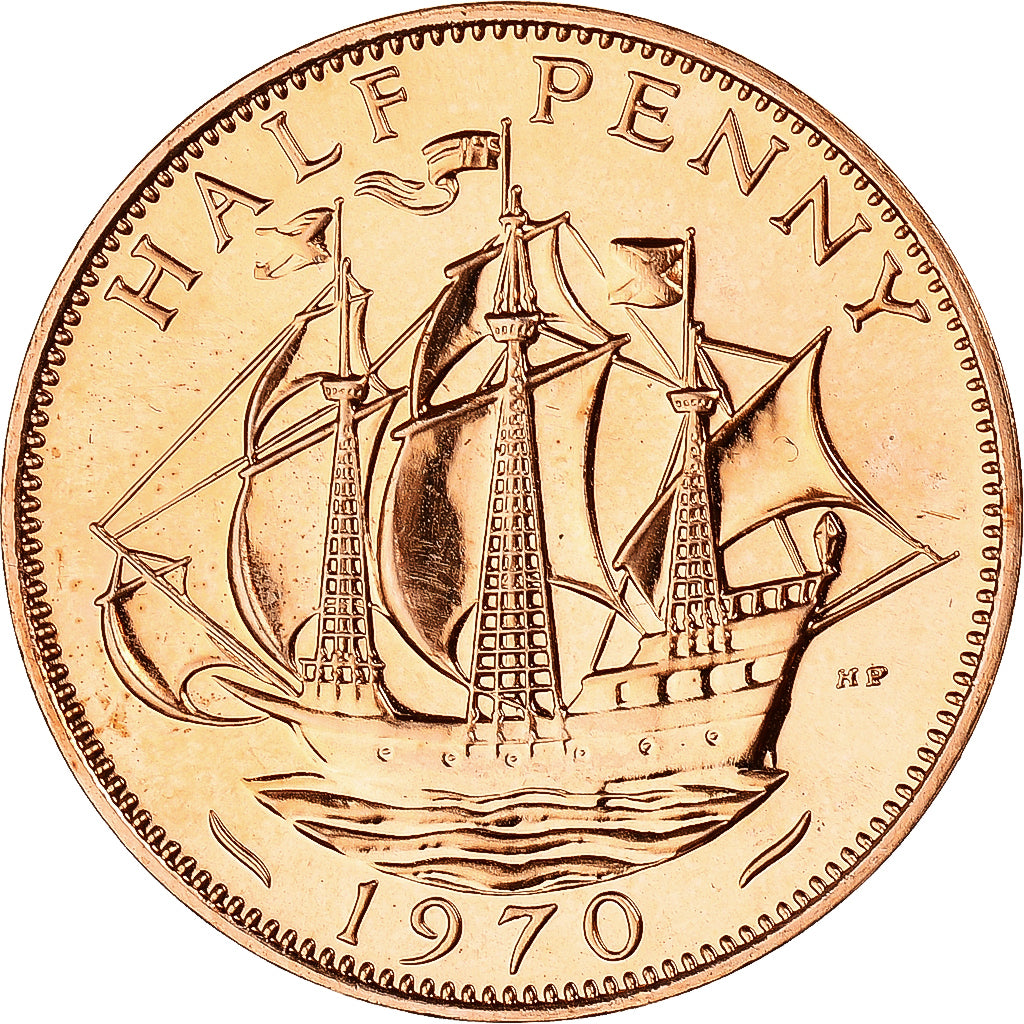 Coin, Great Britain, 1/2 Penny, 1970, MS(63), Bronze