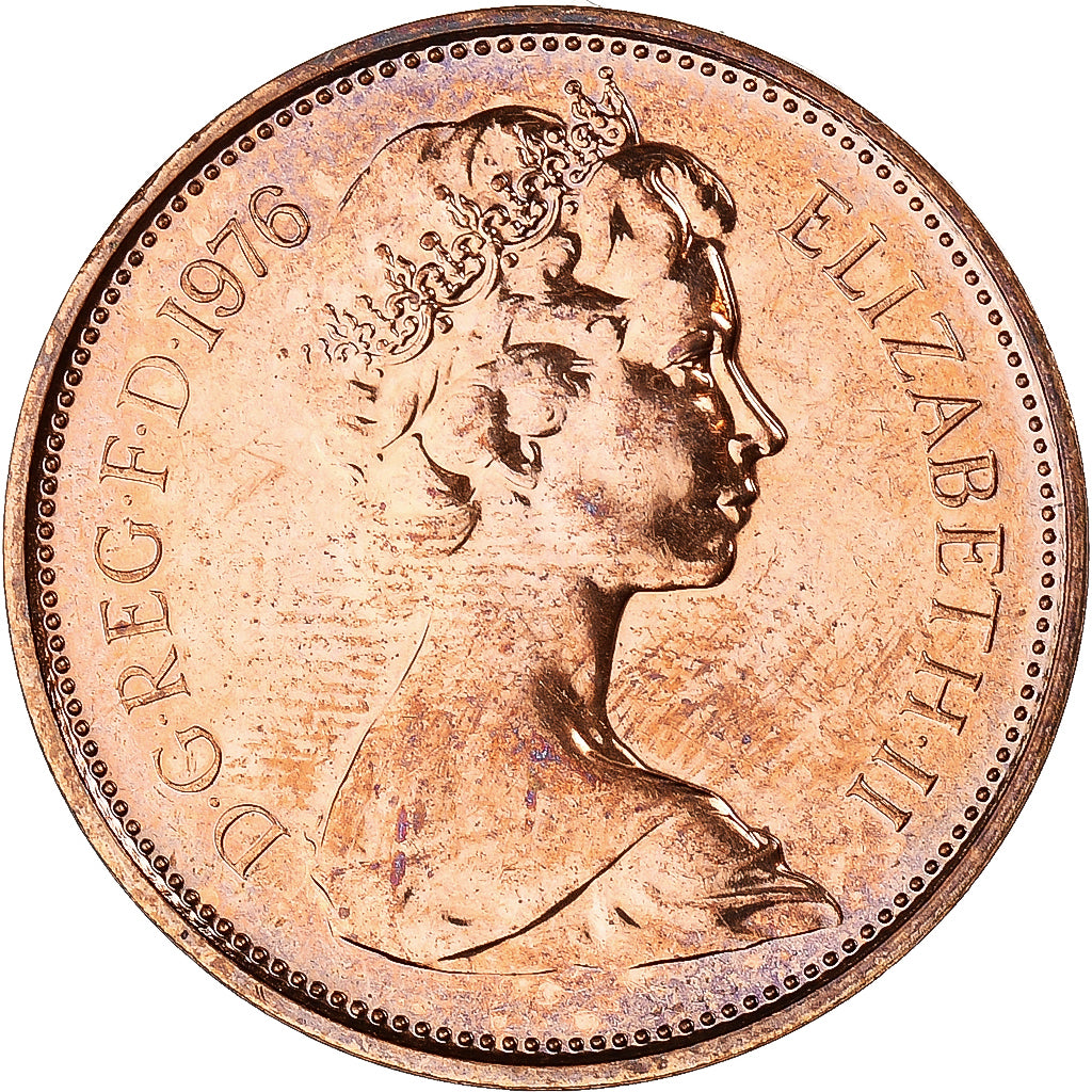 Coin, Great Britain, Elizabeth II, 2 New Pence, 1976, MS(63), Bronze, KM:916