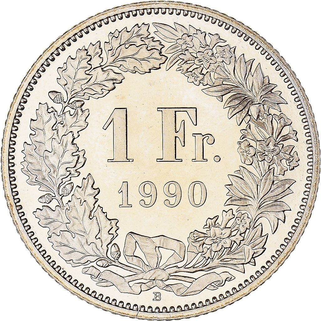 Coin, Switzerland, Franc, 1990, Bern, MS(63), Copper-nickel, KM:24a.3