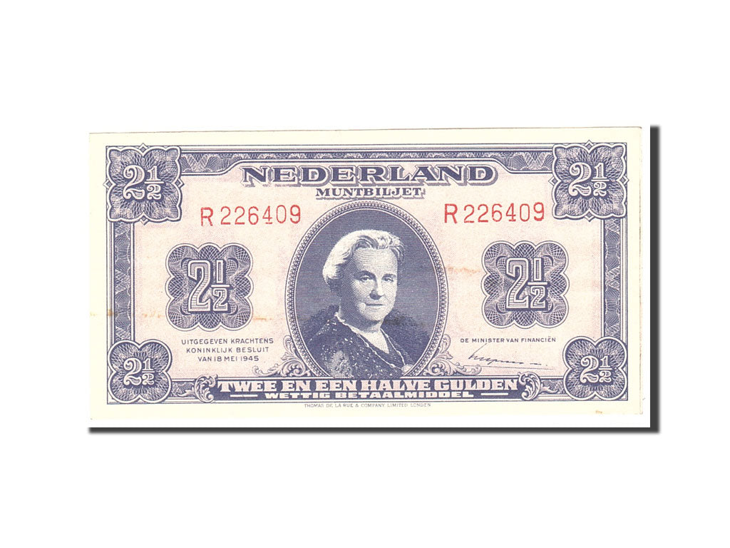Netherlands, 2 1/2 Gulden, 1945, KM:71, 1945-05-18, AU(50-53)