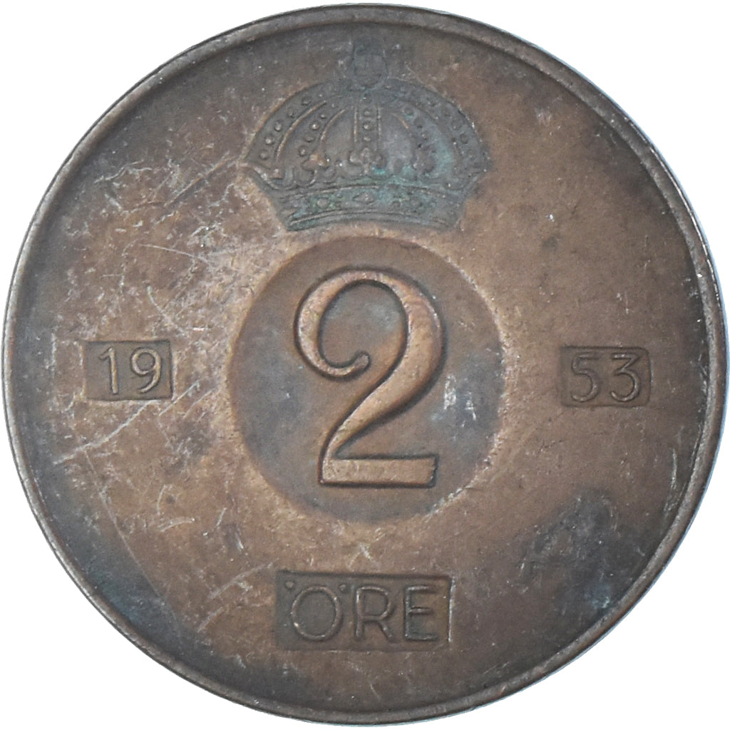 Monnaie, Suède, Gustaf VI, 2 Öre, 1953, TB+, Bronze, KM:821