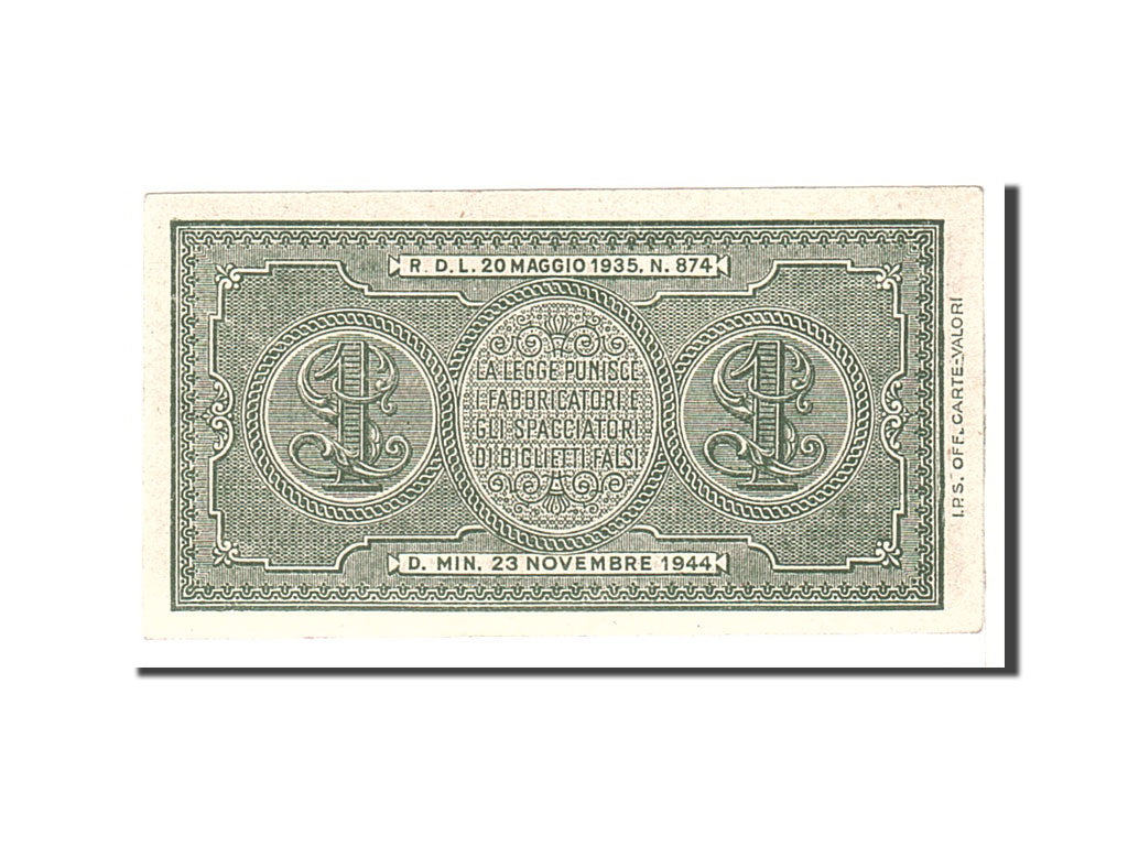 Italy, 1 Lira, 1944, KM:29a, 1944-11-23, UNC(63)