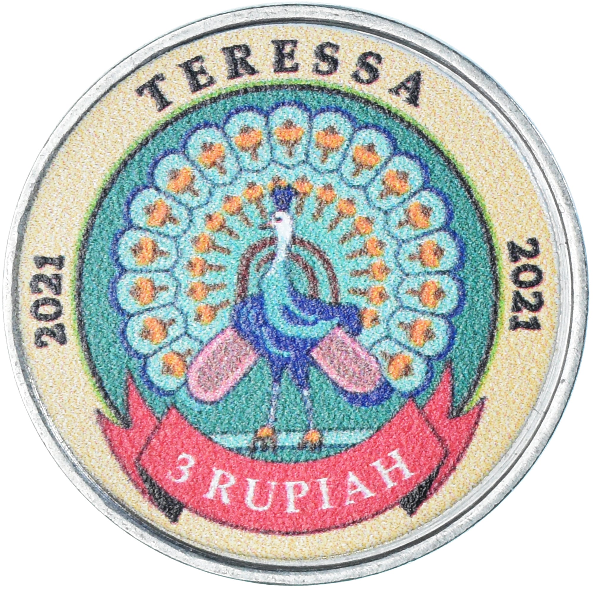 Coin, INDIA-REPUBLIC, TERESSA, 3 rupees, 2021, Insects.Colorized, MS(63), Steel