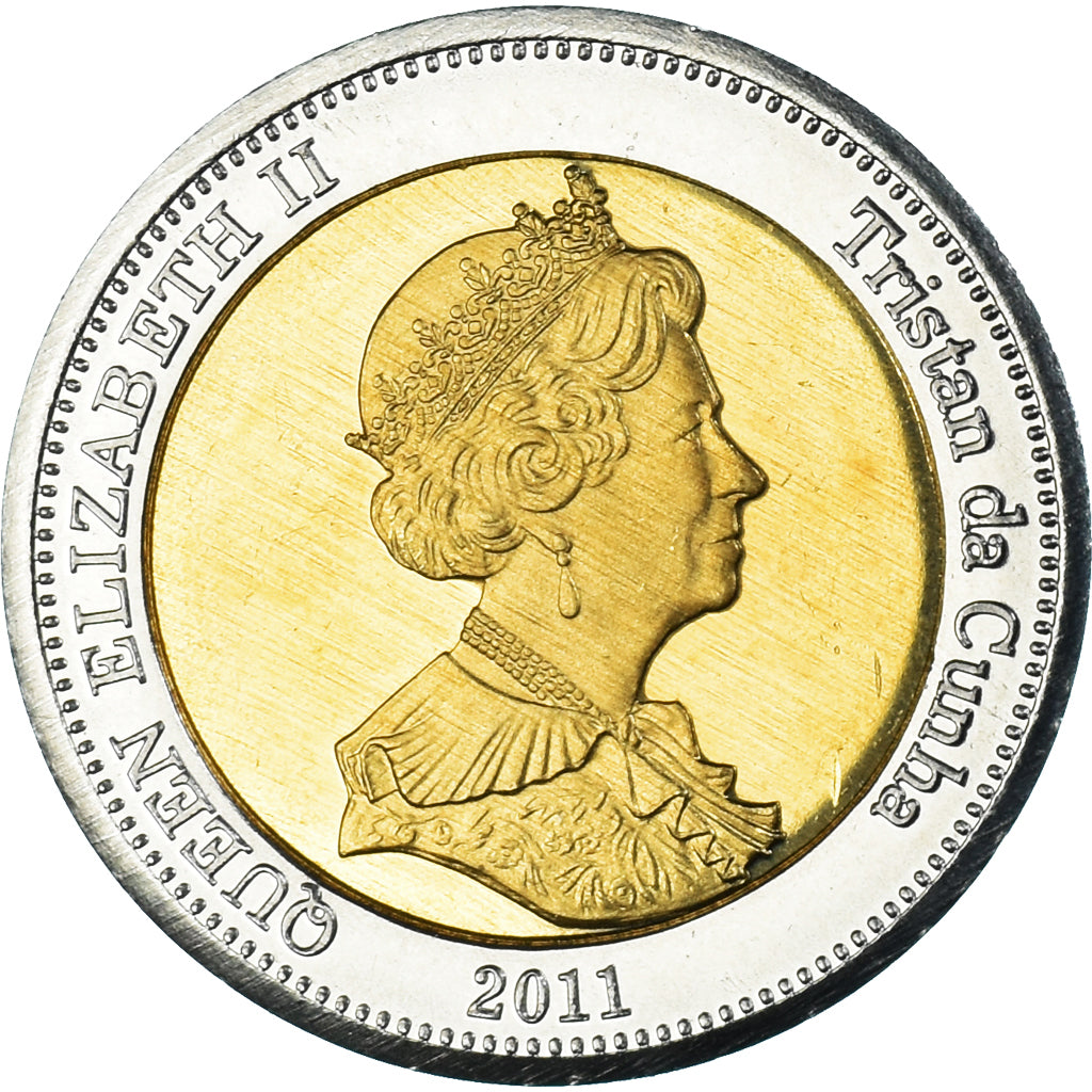 Coin, Tristan Da Cunha, 25 Pence, 2011, 4th portrait; Nightingale Island.