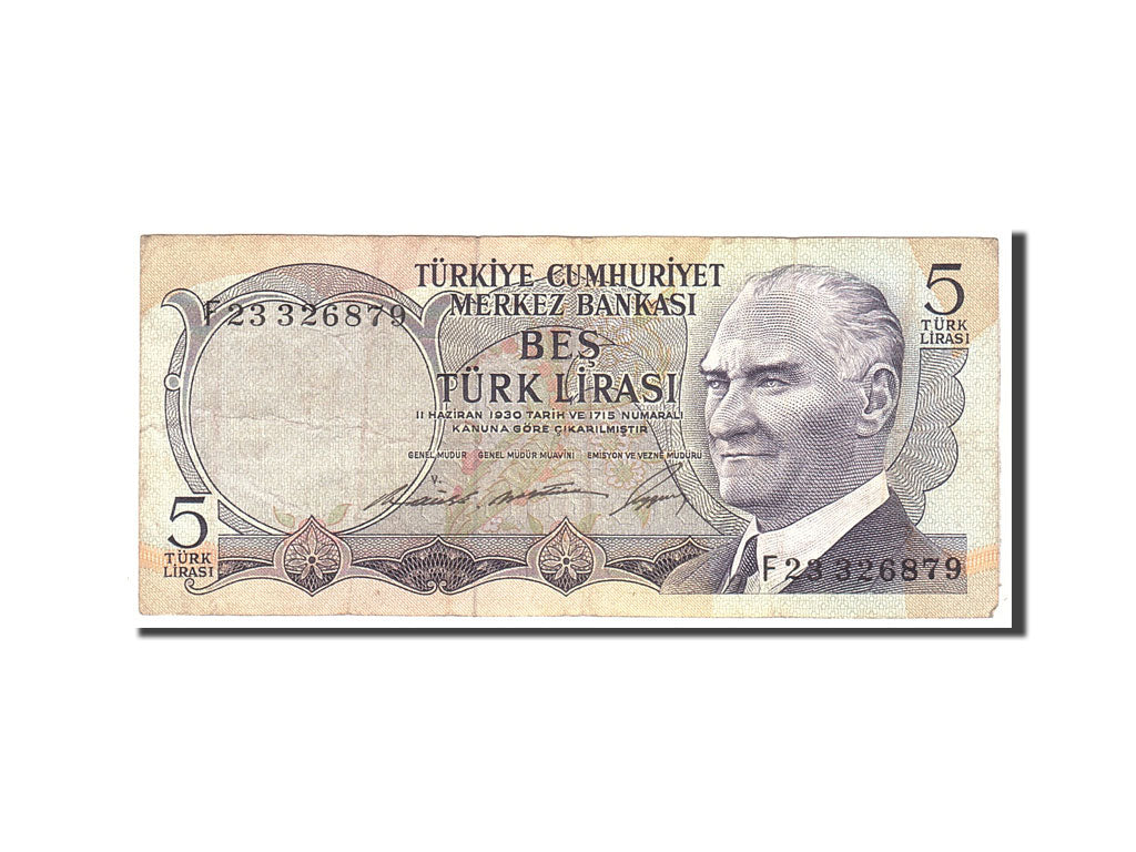 Banknote, Turkey, 5 Lira, 1968, 1968-01-08, KM:179, VF(20-25)