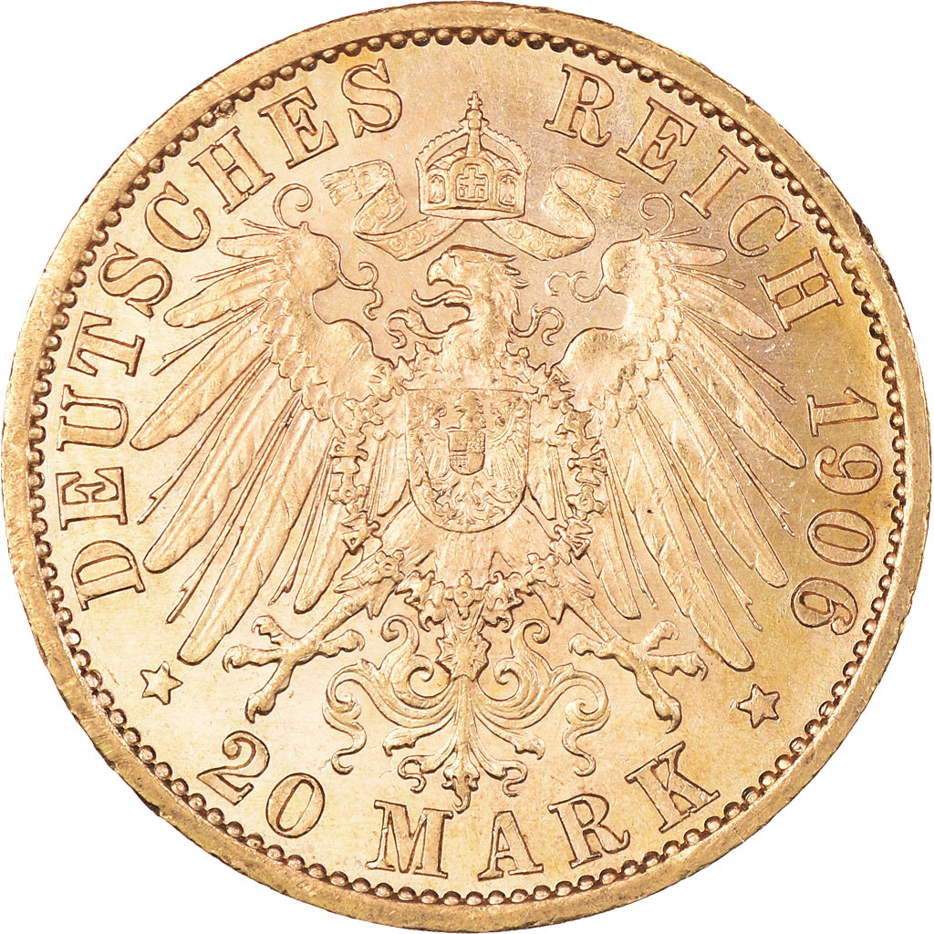 Coin, German States, PRUSSIA, Wilhelm II, 20 Mark, 1906, Berlin, MS(60-62)