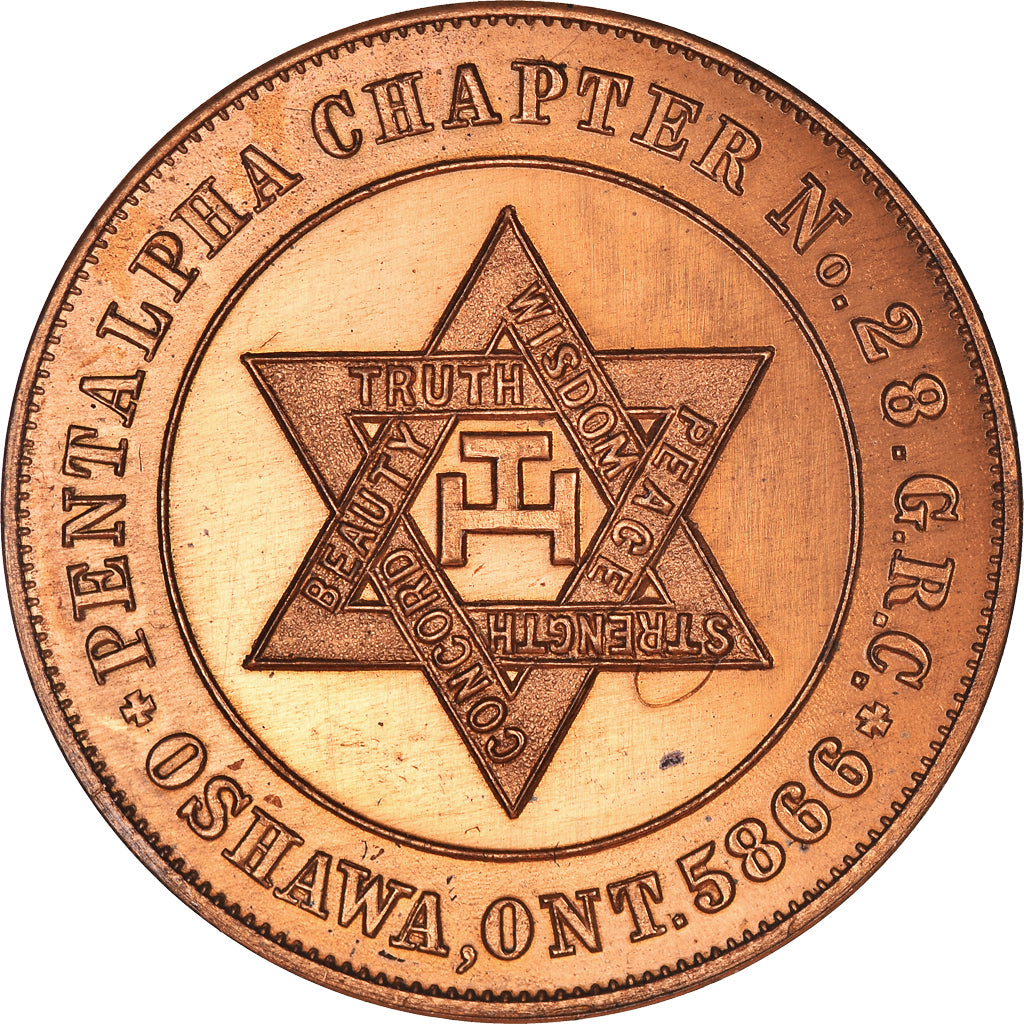Canada, Jeton, Masonic, Oshawa, Pentalpha Chapter, Chapter Penny, SPL+, Cuivre