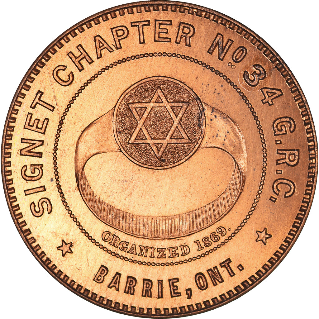 Canada, Token, Masonic, Barrie, Signet, Chapter Penny, MS(64), Copper