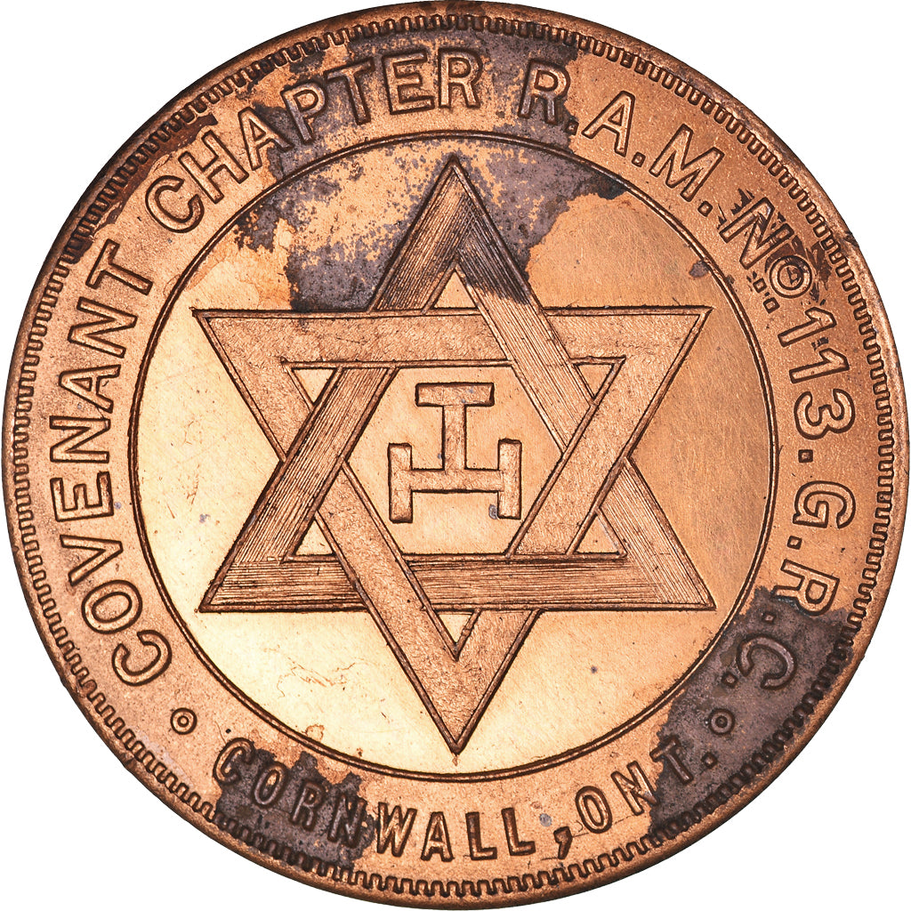 Canada, Token, Masonic, Cornwall, Covenant, Chapter Penny, MS(63), Copper