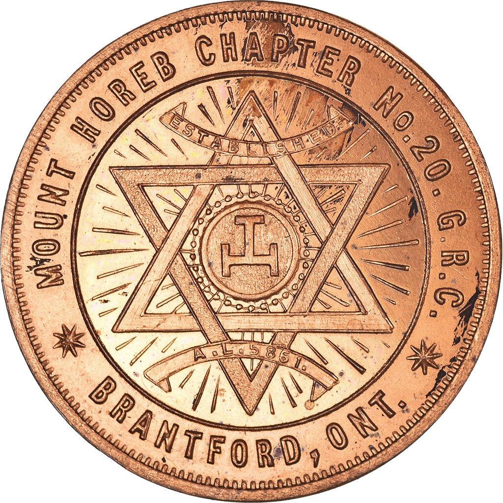 Canada, Token, Masonic, Brantford, Mount Horeb, Chapter Penny, MS(64), Copper
