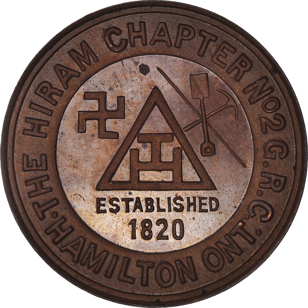 Canada, Token, Masonic, R.AM. Hiram, Chapter Penny, MS(65-70), Copper