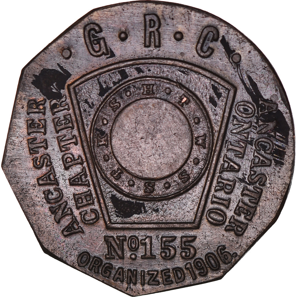 Canadá, zeton, Masonic, Ontarion, Ancaster, Chapter Penny, SC, Cobre
