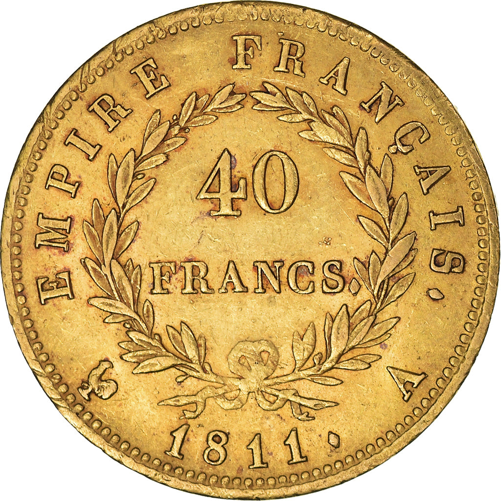 Coin, France, Napoleon I, 40 Francs, 1811, Paris, AU(50-53), Gold, KM:696.1