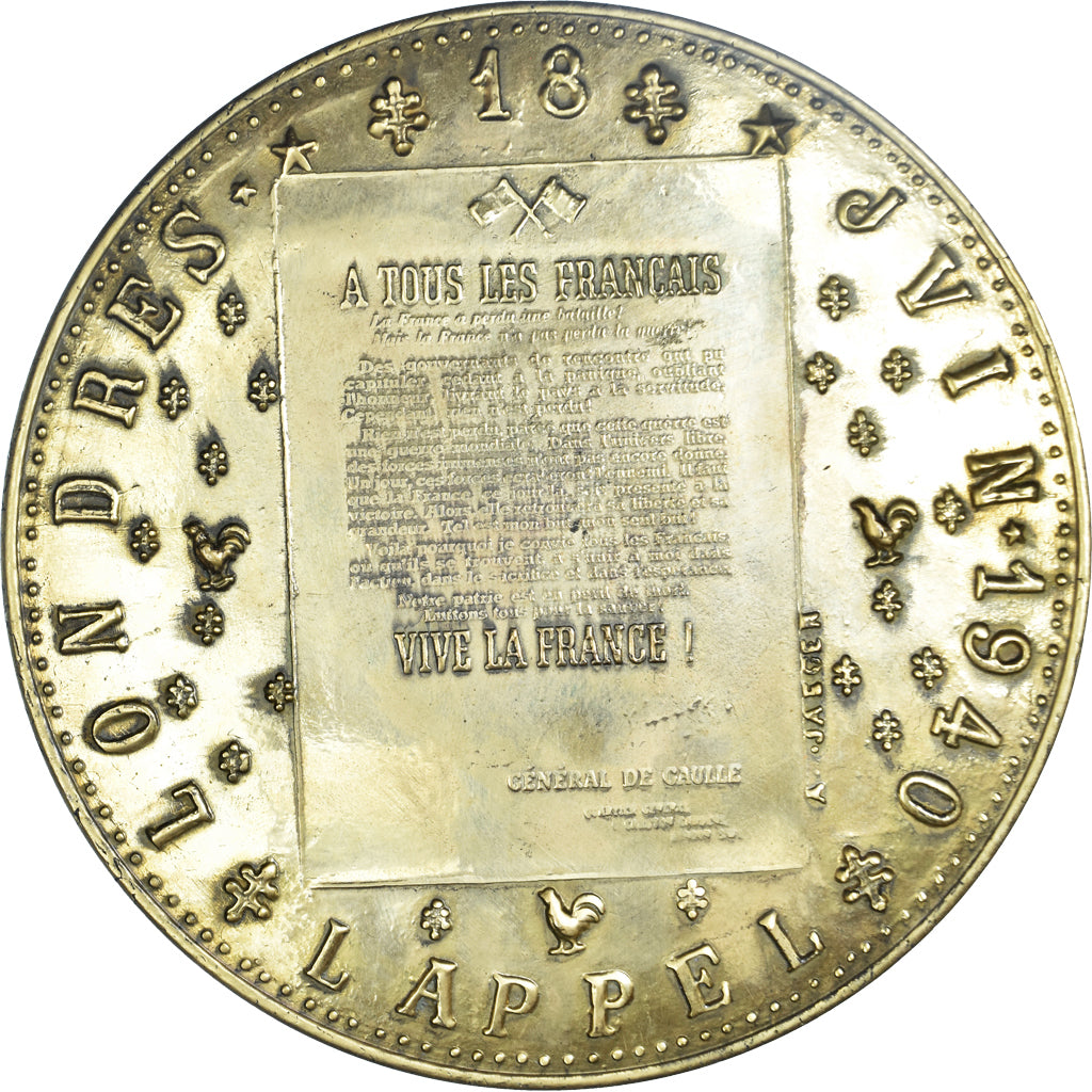 Frankrijk, Medaille, De Gaulle, l'Appel du 18 juin, Jaeger, PR, Gilt Bronze