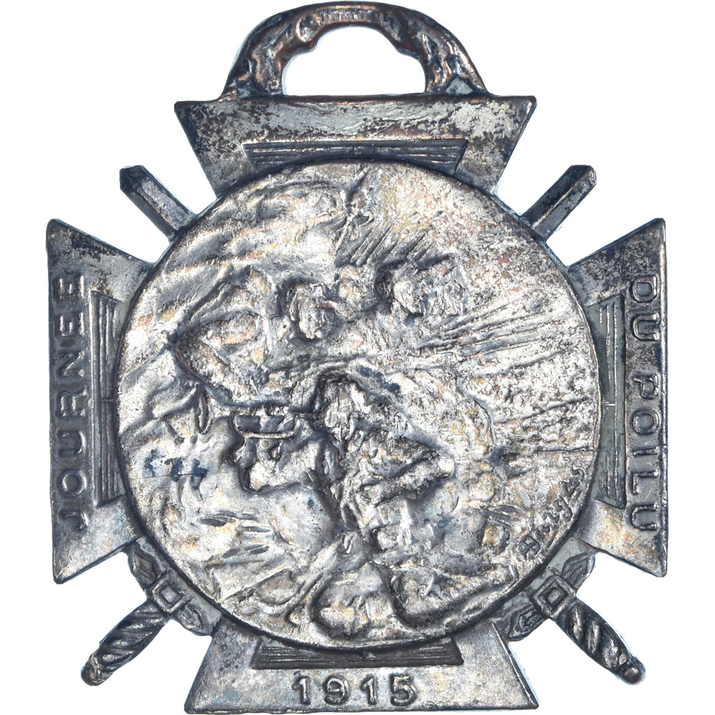 Francia, Journée du poilu, medalla, 1915, Muy buen estado, Bronce plateado, 35