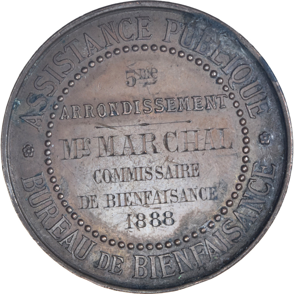 France, Medal, Assistance Publique, Bureau de Bienfaisance, Paris, 1888