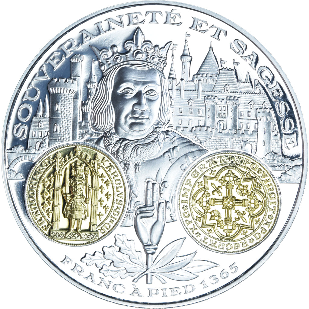 France, Medal, Histoire Monétaire, Franc à Pied, Charles V, BE, MS(65-70)