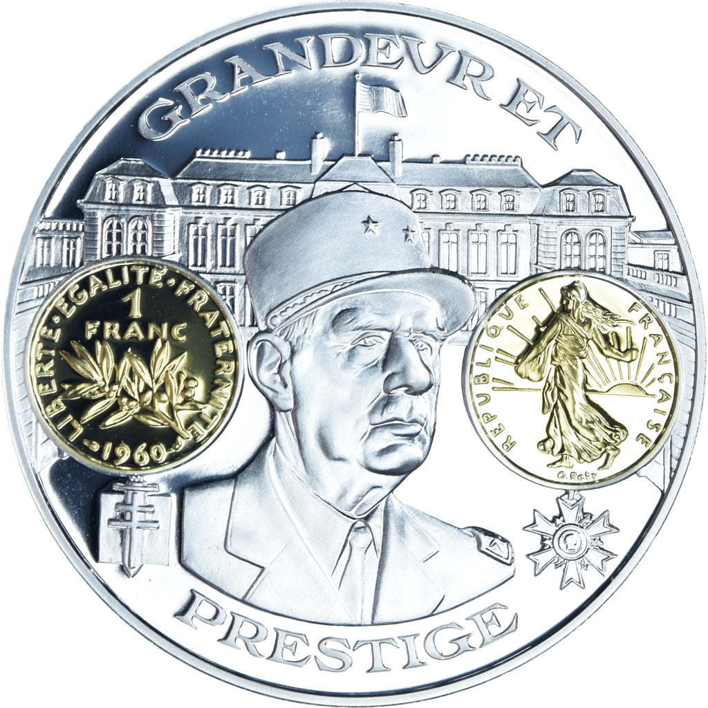 France, Medal, Nouveau Franc De Gaulle, BE, MS(65-70), Silver