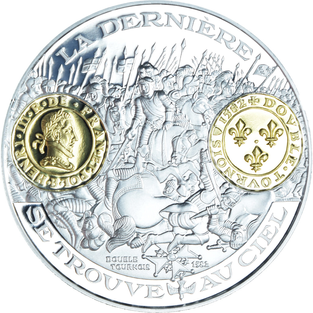 Francia, medalla, Histoire Monétaire, Double Tournois Henri III, BE, FDC, Plata