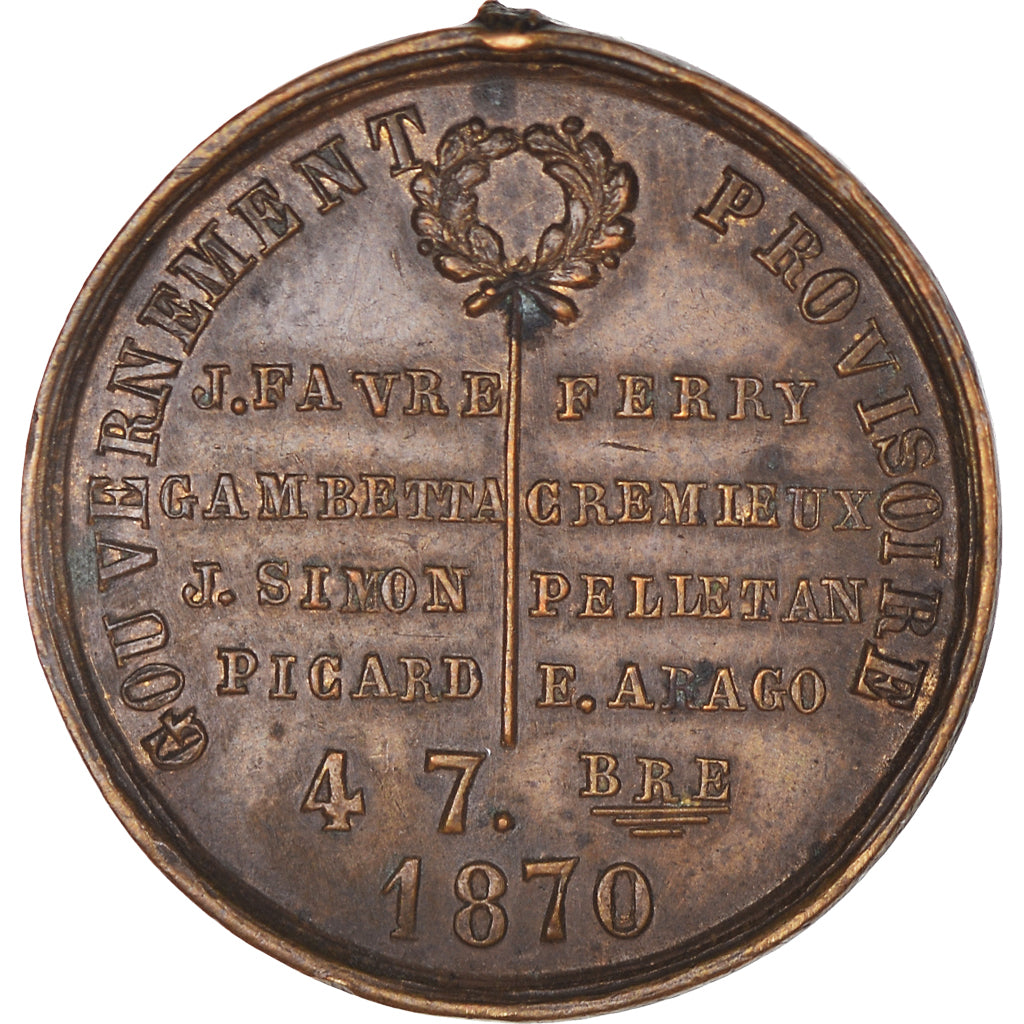 Francia, medalla, Troisième République, Gouvernement provisoire, 1870, MBC+