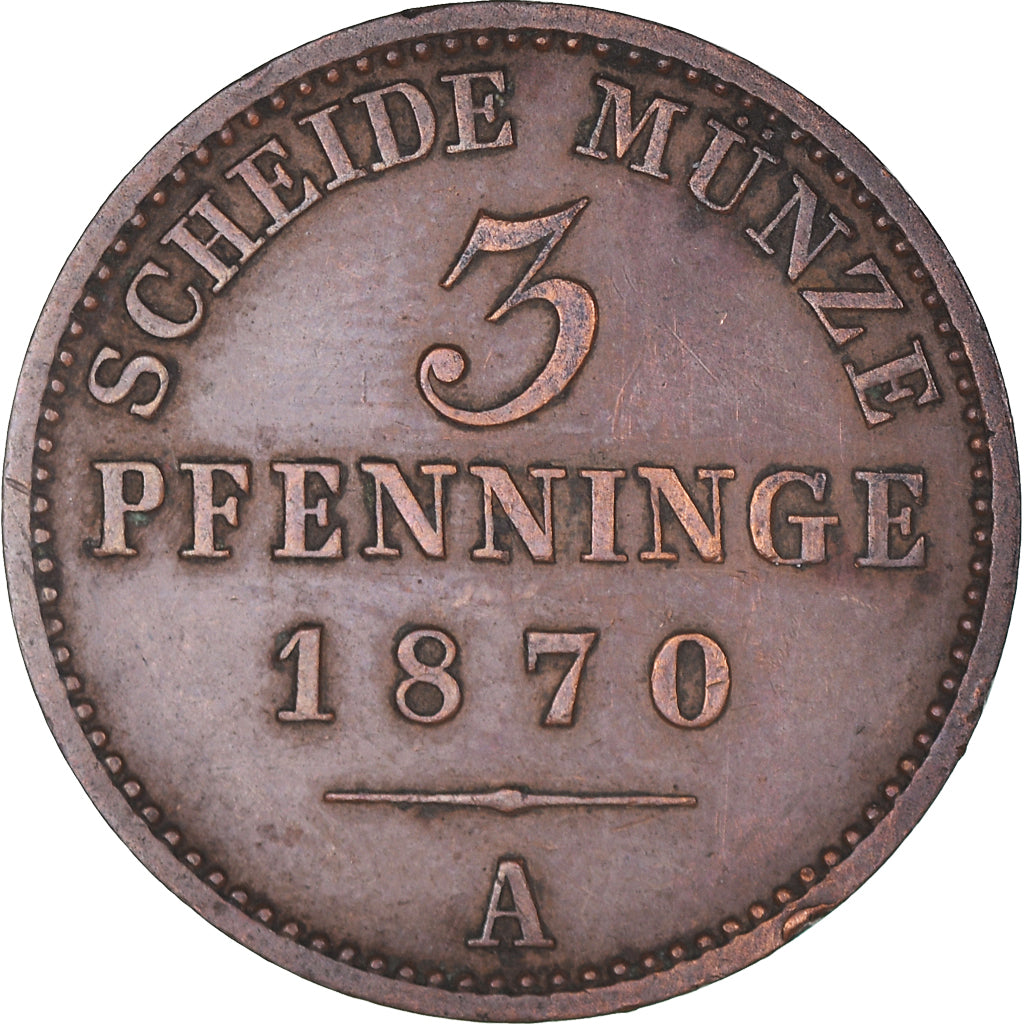 Coin, German States, PRUSSIA, Wilhelm I, 3 Pfennig, 1870, Berlin, AU(50-53)