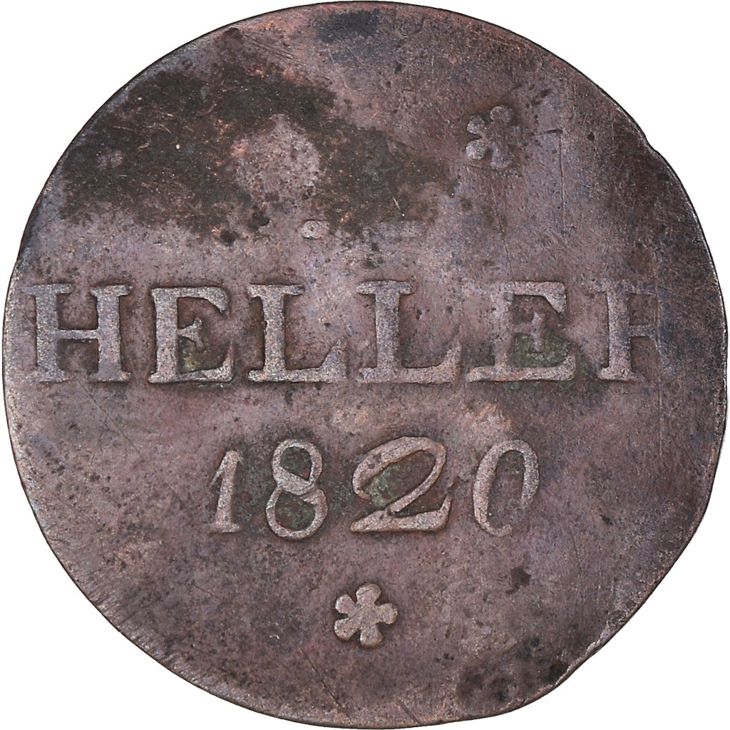 Moneta, Landy niemieckie, FRANKFURT AM MAIN, Heller, 1820, Frankfurt, VG(8-10)