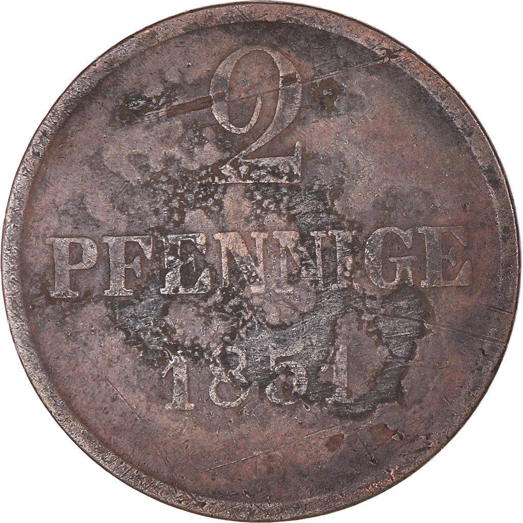 Coin, German States, BRUNSWICK-WOLFENBUTTEL, Wilhelm, 2 Pfennige, 1851