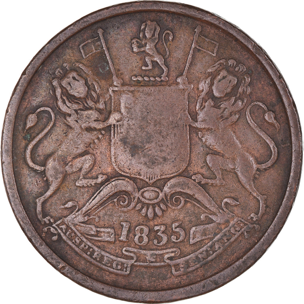 Monnaie, Inde britannique, 1/2 Anna, 1835, Bombay, TB+, Cuivre, KM:447.1