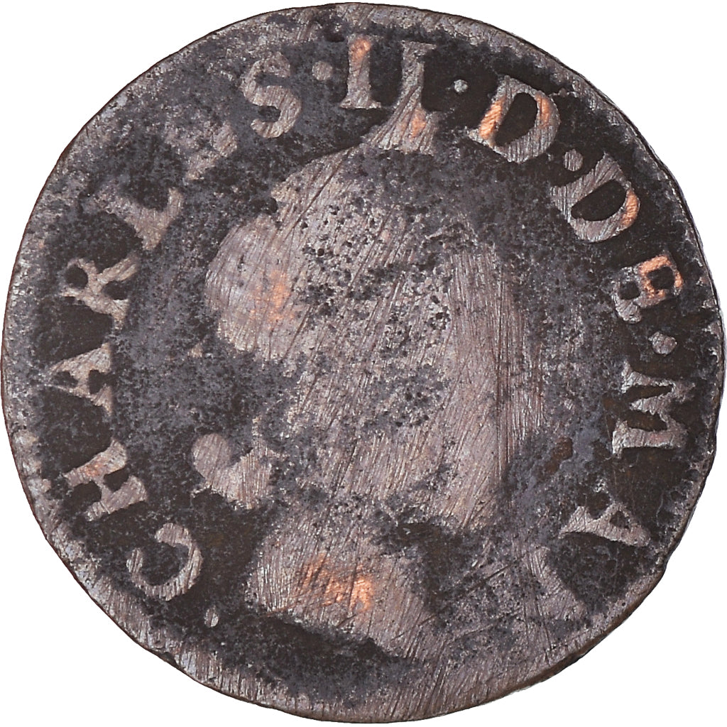 Moneta, Francia, Ardennes, Charles II, Denier Tournois, 1653, Charleville, MB