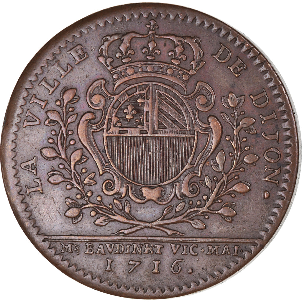 France, Token, Royal, Maires de Dijon, Etienne Baudinet, History, 1716