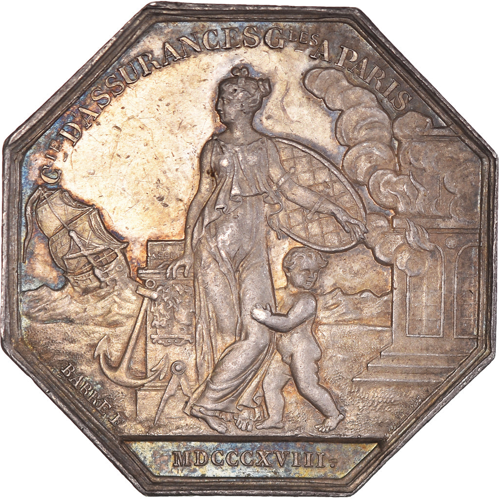 France, Jeton, Louis XVIII, Les Assurances Générale, Paris, 1818, Caqué, SUP