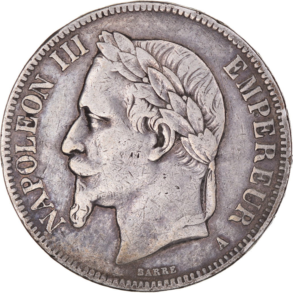 Moneta, Francia, Napoleon III, 5 Francs, 1867, Paris, BB, Argento, KM:799.1