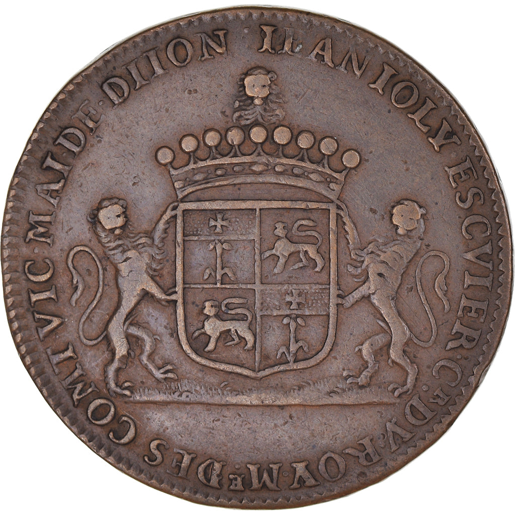 France, Token, Maires de Dijon, Jean Joly, History, 1689, EF(40-45), Copper
