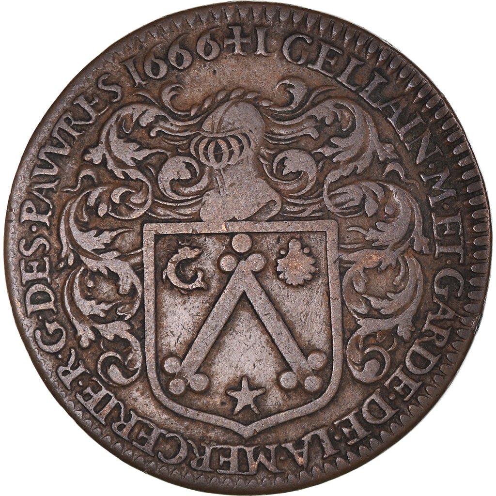França, Token, Ile de France, L. GELLAIN, História, 1666, VF(30-35), Cobre