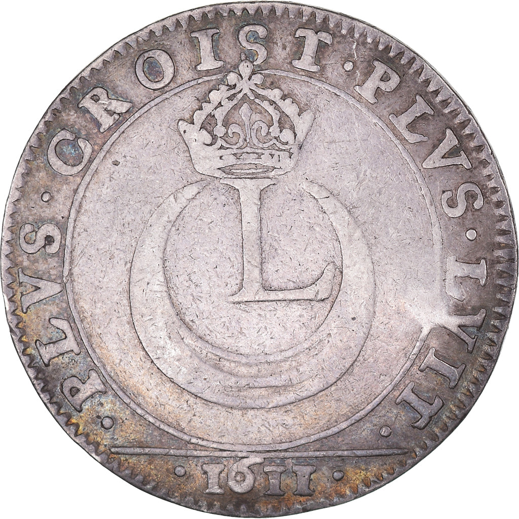Francia, zeton, Louis XIII, Plus Croist Plus Luit, History, 1611, MBC+, Plata