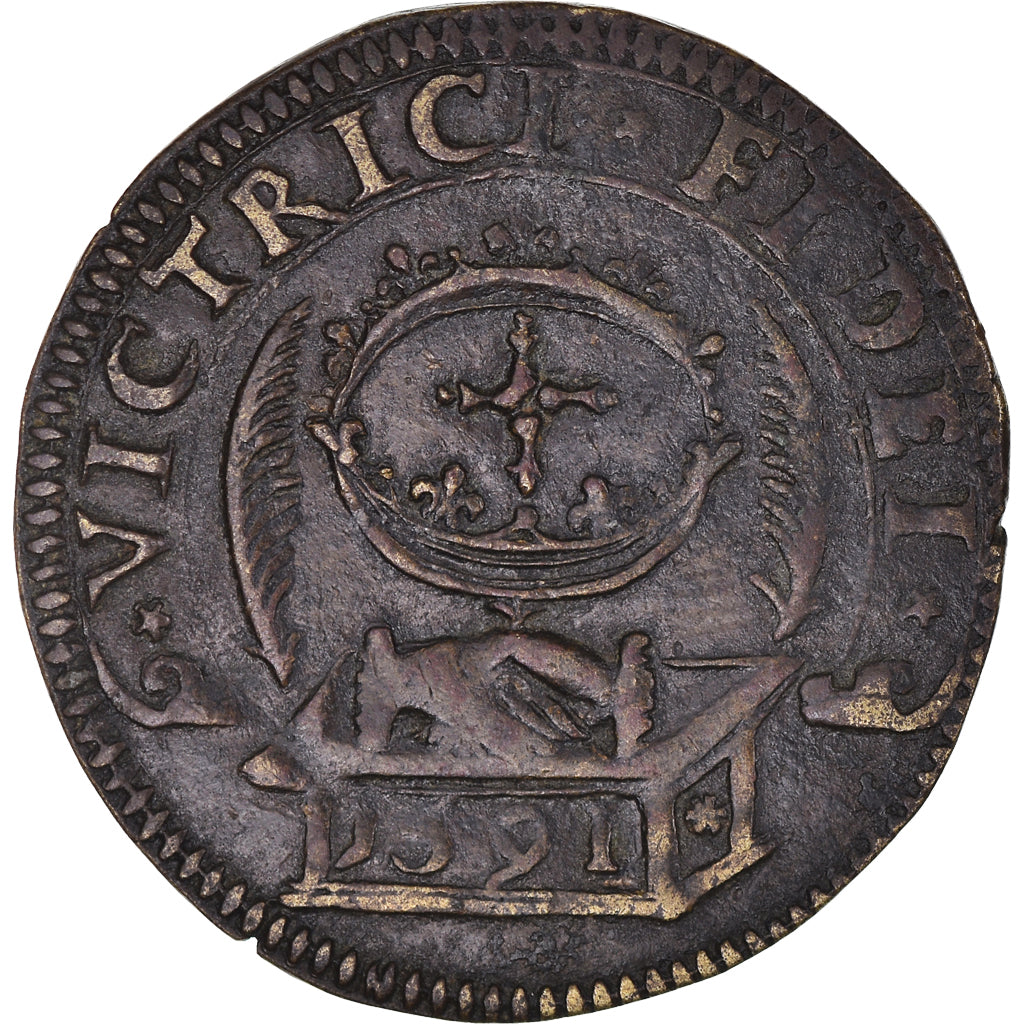 France, Token, Royal, Etats de Bourgogne, History, 1591, VF(30-35), Brass