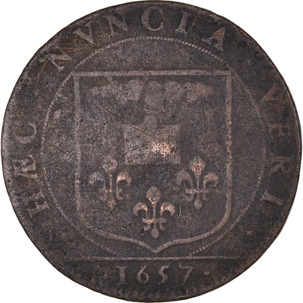 France, Token, Royal, Université de Paris, History, 1657, VF(20-25), Copper