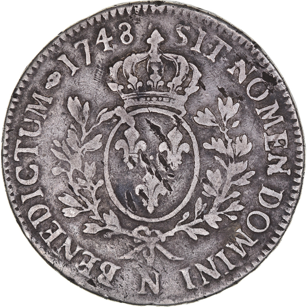 Moeda, França, Louis XV, Écu au bandeau, Ecu, 1748, Montpellier, VF(20-25)